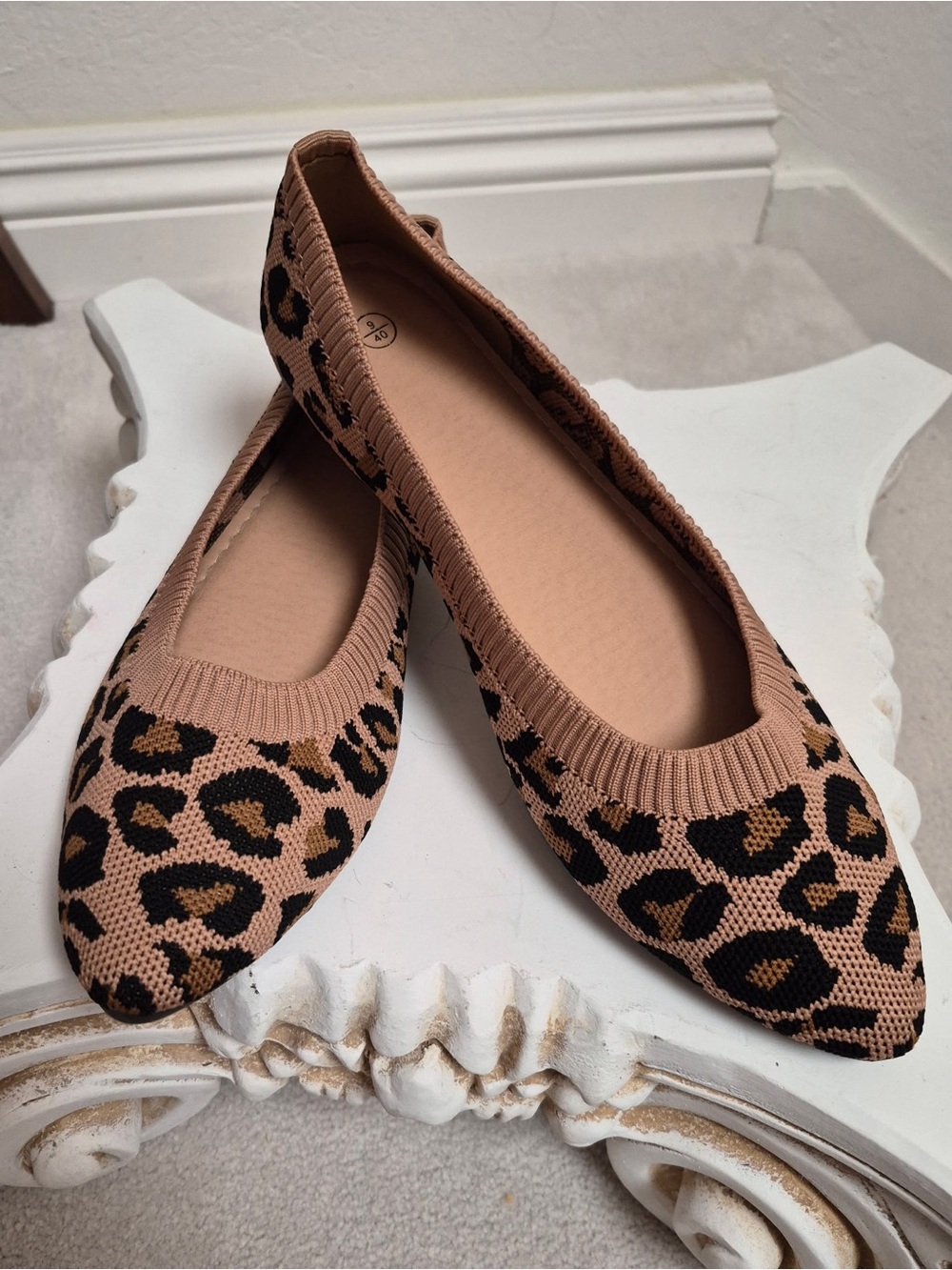 Leopard Knit Ballet Flats - Tan/Black
